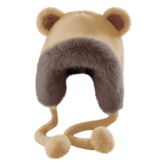 siminsem Faux Fur Hood Hat for Women Winter Windproof Plush Fleece Lined Beanie - Warm Fluffy Earflap Trapper Ski Cap for Outdoor Cold Weather One Size, Khaki,One Size