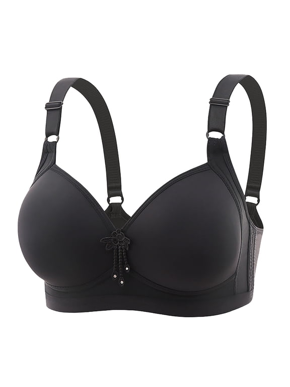 Front Closure Lace Bra Women Full Coverage Adjustable Shoulder Straps Plus Size Wireless Bra Back Closure Feminine, Black,S