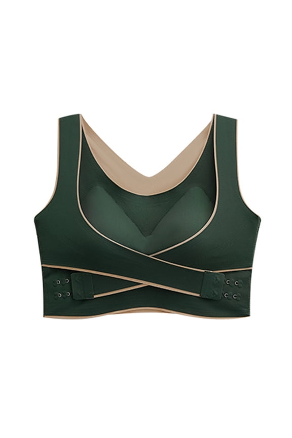 Front Closure No Underwire Bra for Women Plus Size, Seamless Full Coverage Cross Over Snap Front Bra with Side Smoothing for Armpit Fat, Blackish Green,XL
