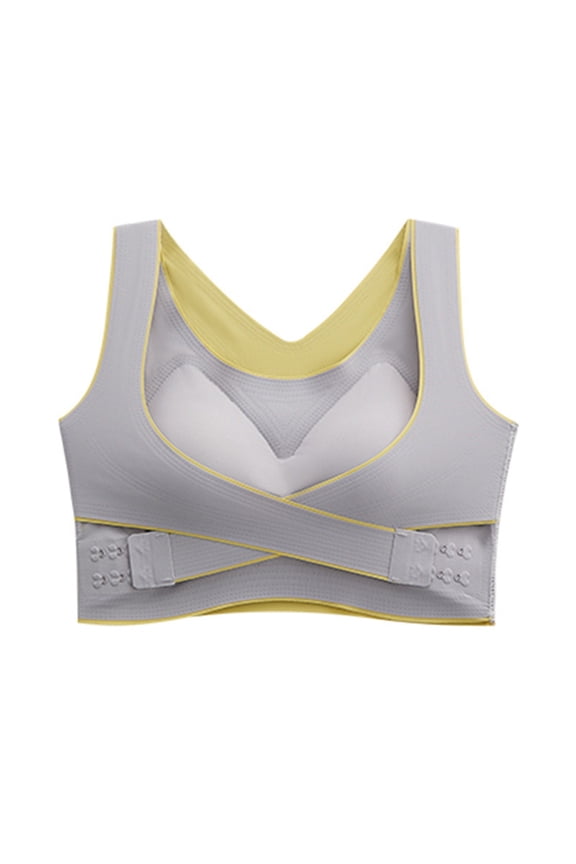 Front Snap Wireless Bra for Women Seamless, No Underwire Full Coverage Cross Over Bra with Wide Side Support for Double Breast Armpit Correction, Grey,XXXL