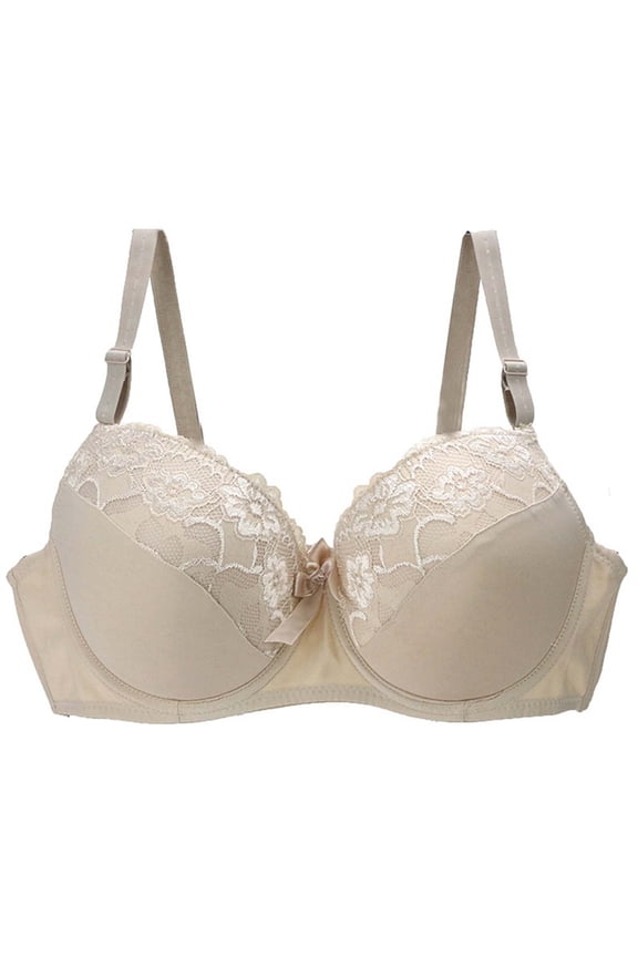 Full Coverage Push Up Lace Bra for Women No Underwire Flattering Plunge Wireless Seamless 34 36 38 40 42 44 B C D DD, Beige,90C