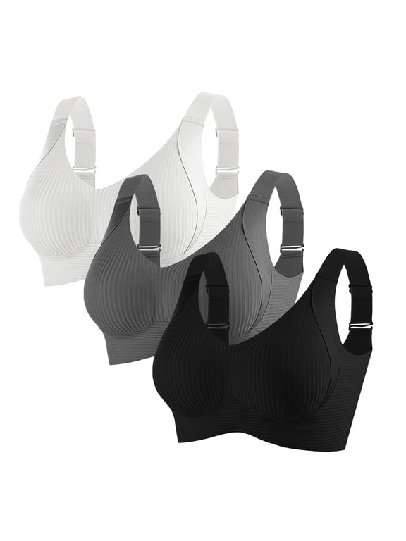 Full Coverage Wireless Bras for Women 3 Pack, Seamless Everyday No Show Bra Soft Breathable No Underwire with Removable Pads Smoothing Back, H,M