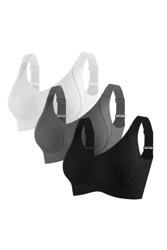 Full Coverage Wireless Bras for Women 3 Pack, Seamless Everyday No Show Bra Soft Breathable No Underwire with Removable Pads Smoothing Back, H,M
