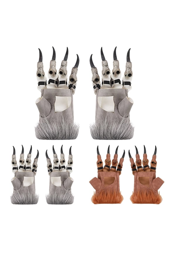 Furry Animal Claw Gloves for Halloween Werewolf Dragon Wolf Hands Hairy Paw Accessories Cosplay Party Beast Monster Faux Fur Gloves for Adults 1 Pair, Grey,A