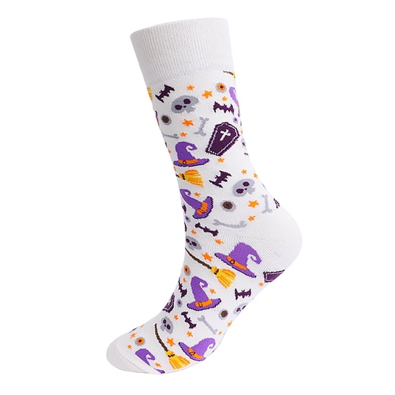 siminsem Halloween Cozy Fuzzy Socks for UniAdults 4 Pack Cotton Crew Novelty Pumpkin Bat Ghost Pattern Fall Stocking Happy Spooky Gifts for Men Women 1 Pack, White,One Size