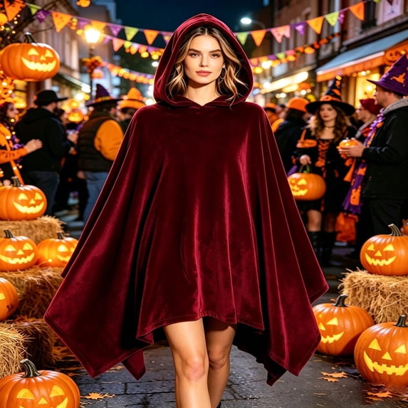 siminsem Halloween Poncho Hooded Cape for Women Men Medieval Cosplay Cloak - 10 Colors Unisex Vampire Cape Gothic Fall Outfit Couple Halloween Costumes One Size, Wine,One Size