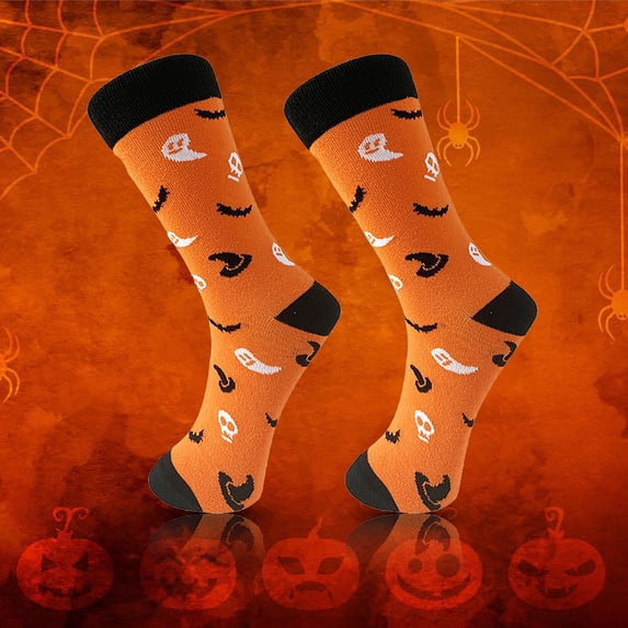 siminsem Halloween Socks for Women 4 Pair Pack Funny Novelty Cotton Crew Socks with Pumpkin Ghost Skull Designs Spooky Gifts for Female Halloween Party 1 Pack, Orange,One Size