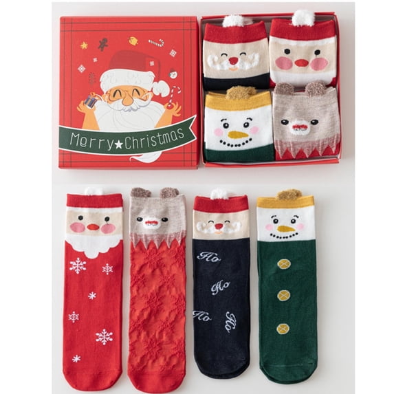siminsem Holiday Christmas Socks Gift Set 4 Pairs Festive Patterned Cotton Unisex Crew Socks Stocking Stuffers Funny Novelty Socks for Women Men Secret Santa Gifts, L,One Size