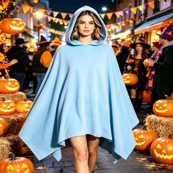 siminsem Hooded Cape Halloween Poncho Medieval for Women Men Cosplay Cloak - 10 Colors Unisex Vampire Cape Gothic Fall Outfit Couple Halloween Costumes One Size, Light Blue,One Size