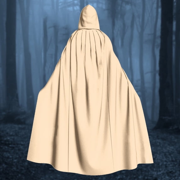 siminsem Hooded Cloak for Women Men Halloween Velvet Cape Full Length Medieval Witch Robe Cosplay Masquerade Party Vampire Gothic Renaissance Adult Cloak 1 Pack, Beige,M