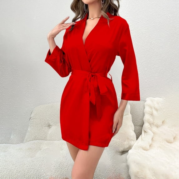 siminsem Loose Fit Sleep Dress for Women Casual Home Dress Short Sleeve Nightgown Round Neck Sleepwear Comfortable Loungewear Dress with Pockets Soft Breathable Night Dress, Red,XL