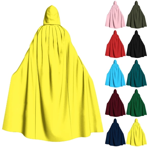 siminsem Medieval Renaissance Hooded Velvet Cloak UniFull Length Halloween Cape Witch Wizard Vampire Gothic Cosplay Party Robe for Adults 1 Pack, Yellow,L