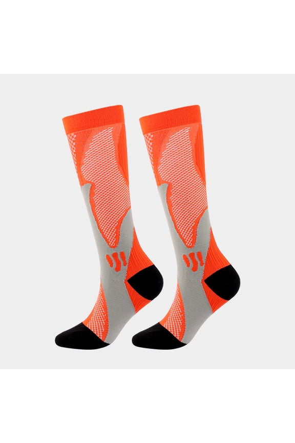 Men Women Knee High Compression Socks Calf Support Unisex Nylon Stockings Moisture Wicking Breathable Running Walking Hiking Socks with Arch Support Easy On Easy Off, Yellow,XXL