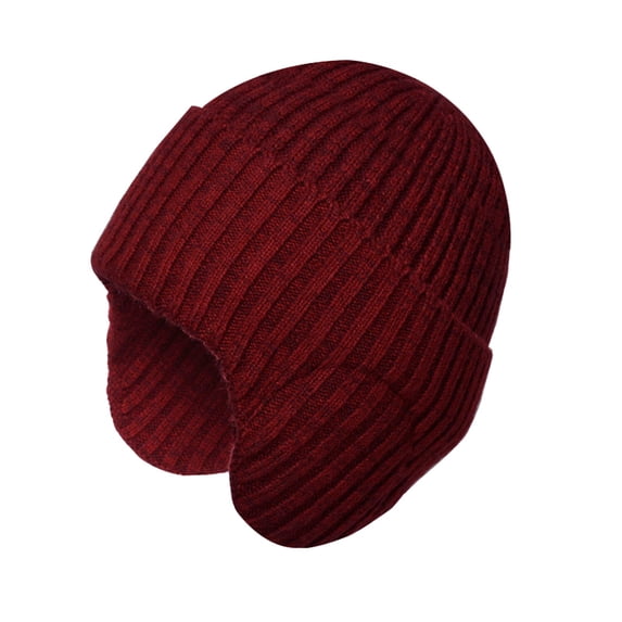 siminsem Men Women Winter Warm Beanie Thick Knit Wool Hat with Earmuffs - Double Layer Fleece Lined Cold Proof Ski Cap for Outdoor One Size, Wine,One Size