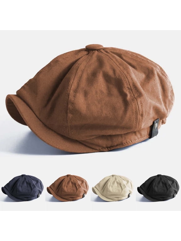 Men's Cotton Newsboy Cap Irish Flat Driving Hat English Painter Style Washable Adjustable Ivy Gatsby Cabbie Beret Vintage Hat for Daily Wear Golf Hiking, Brown,One Size