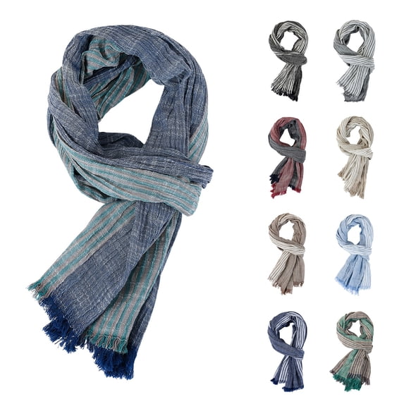 siminsem Men's Lightweight Striped Scarf Spring Summer Color Block Woven Breathable Cotton Linen Scarf Casual Soft Tassel Shawl for Office Travel Daily Wear 1 Pack, Mint Green,One Size