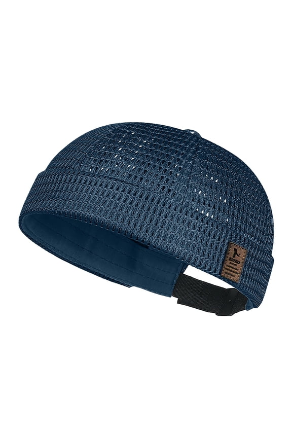 Men's Quick Dry Breathable Mesh Brimless Hat Lightweight Summer Skull Cap Adjustable Docker Beanie Rolled Cuff Cooling Outdoor Sports Cap for Hiking Running Fishing Travel, Navy,One Size