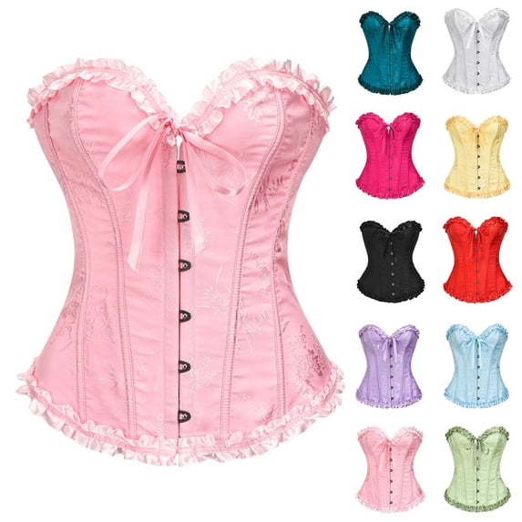 siminsem Multicolor Lace Overbust Corset Top for Women Steel Boned Waist Trainer Bustier Shapewear Tummy Control Bodysuit Lace Up Back Hourglass Shaper Club Night, RD2,L