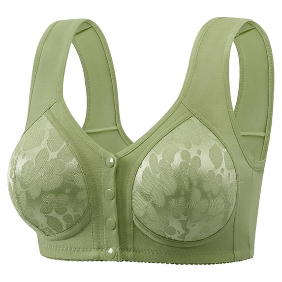siminsem No Underwire Front Closure Wireless Bra for Women Plus Size Everyday Comfort Bras Full Coverage Soft Breathable, Green,M