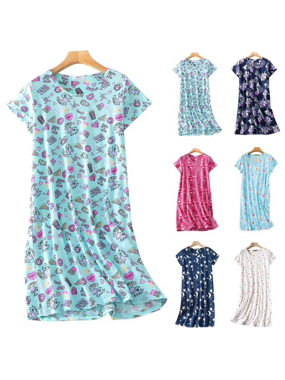 Plus Size Women's Short Sleeve Round Neck Pajama Set Cotton Cartoon Print Sleepwear 2 Piece Loungewear with Elastic Waist Pants Cute Comfortable Home Clothes S-5XL, Blue,L