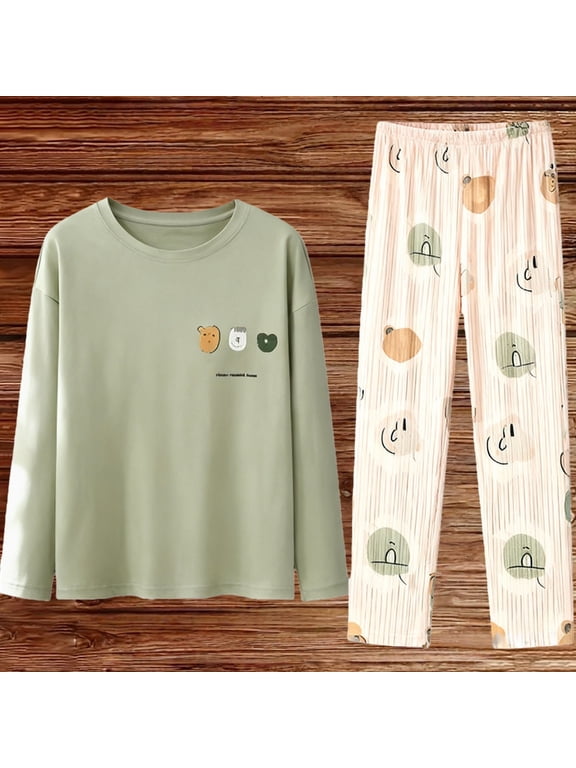 Printed Fleece Pajama Set for Women Long Sleeve Sleepwear Top and Pants Soft Warm Loungewear 2 Piece Plush Nightwear Cozy Winter Pjs with Elastic Drawstring Waist S-XXL, Green,XXXXL