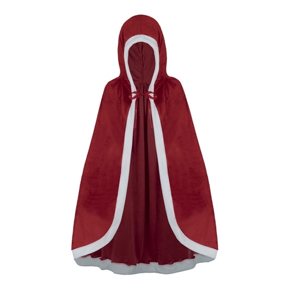 siminsem Red Velvet Hooded Cloak Cosplay Cape for Women Halloween Stage Lace Trim Shawl - Full Length Adult Vampire Red Riding Hood Party Cape Cloak, Red,80