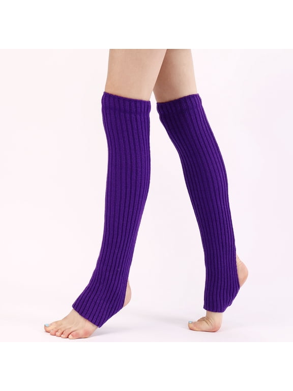 Retro Neon Long Leg Warmers for Women Men 80s Party Ribbed Knit Over The Knee Boot Socks Stirrup Dance Sports Yoga Accessories Soft Stretchy One Size, Purple,One Size