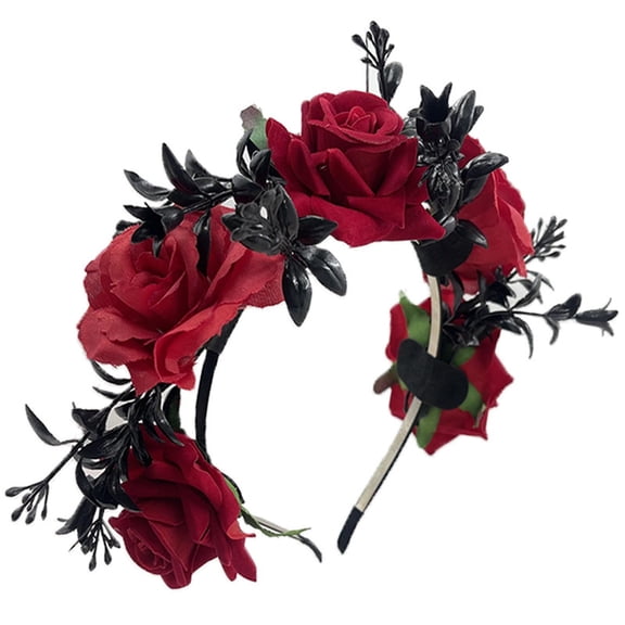 siminsem Rose Flower Crown Headband for Women Mexican Day of the Dead Floral Headpiece Halloween Wedding Hair Wreath Frida Kahlo Party Festival Bohemian Crown 1 Pack, AD,One Size