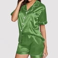 thumbnail image 1 of siminsem Ruffled Satin Pajama Set for Women Button Down 2 Piece Shorts Sleepwear Silky Notch Collar Pjs Loungewear Breathable Comfy Summer Nightwear Gift for Her, O,XXL, 1 of 6