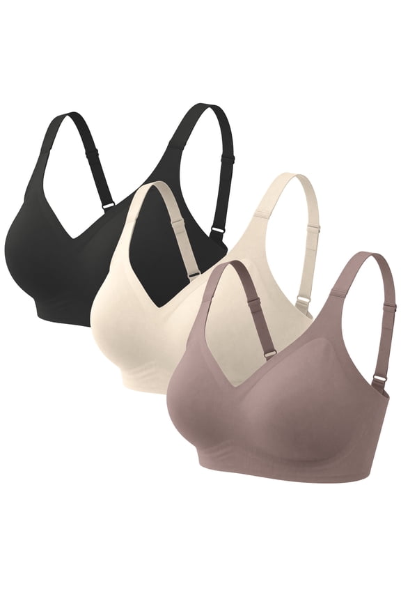 Seamless Wireless Bras for Women Full Coverage 3 Pack, Breathable Everyday No Show T Shirt Bra No Underwire Wirefree Moisture Wicking Lift Support, H,M