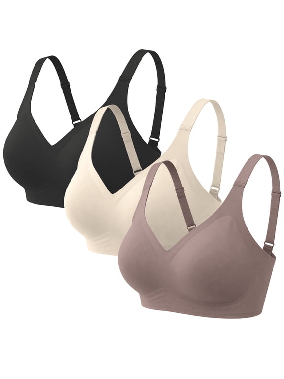 Seamless Wireless Bras for Women Full Coverage 3 Pack, Breathable Everyday No Show T Shirt Bra No Underwire Wirefree Moisture Wicking Lift Support, H,M
