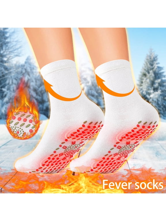 Self Heated Socks for Women Men 3 Pair Tourmaline Winter Thermal Socks Acupressure Massage Static Nodes Non Battery Foot Warmer Circulation Socks Outdoor, White,One Size