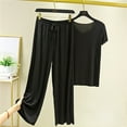 thumbnail image 1 of siminsem Summer Lounge Set for Women 2 Piece Short Sleeve T-Shirt and Pants Matching Casual Outfits Soft Breathable Home Wear Loungewear with Pockets S-XXL, Black,XXL, 1 of 3