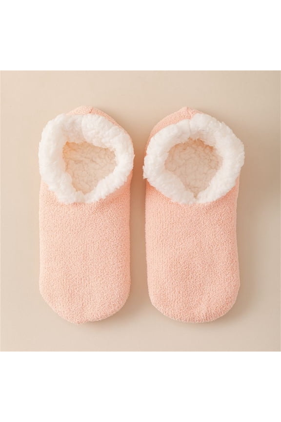 Thick Warm Fleece Lined Slipper Socks for Women Non Slip Plush Floor Socks with Grippers Soft Fluffy House Socks Cozy Winter Bed Socks for Couples Home Indoor Sleeping, Pink,One Size