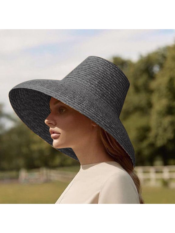 Under$ 10 Black Baseball Caps Straw Muslim Hat Womens Wide Brim Sun Hat with Wind Lanyard Beach Summer Sun Straw Hats for Women