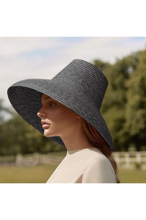 WCJM Under$ 10 Black Baseball Caps Straw Muslim Hat Womens Wide Brim Sun Hat With Wind Lanyard Beach Summer Sun Straw Hats for Women