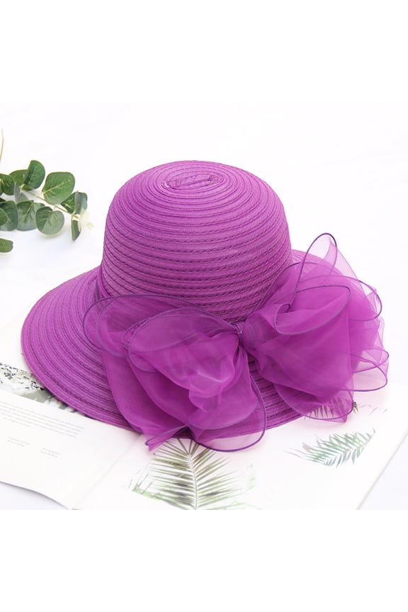 FemaleWomen Cap Wide Brim Summer Sun Hat For Party Wedding Purple