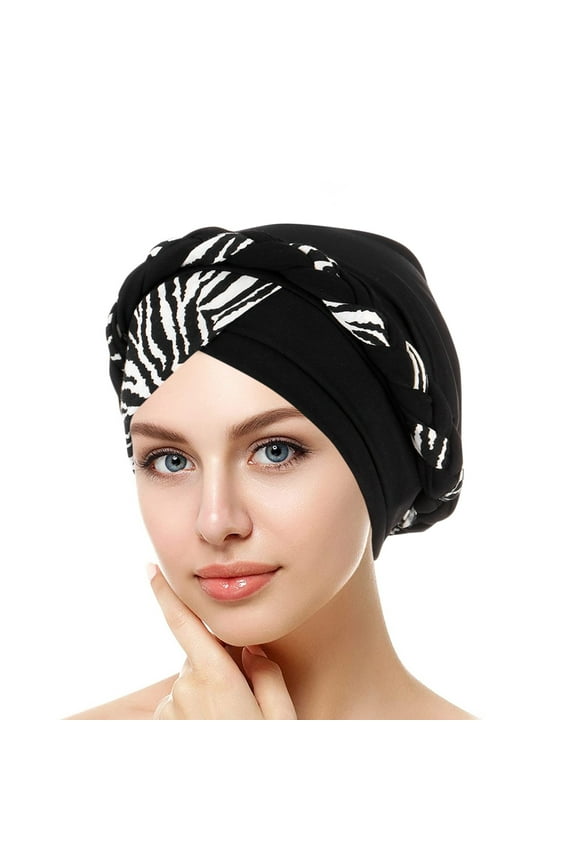 WCJM Under $ 5 Black Baseball Caps Polyester Muslim Hat Chemo Cancer Head Hat Cap Ethnic Pre-Tied Twisted Braid Hair Cover Wrap Headwear
