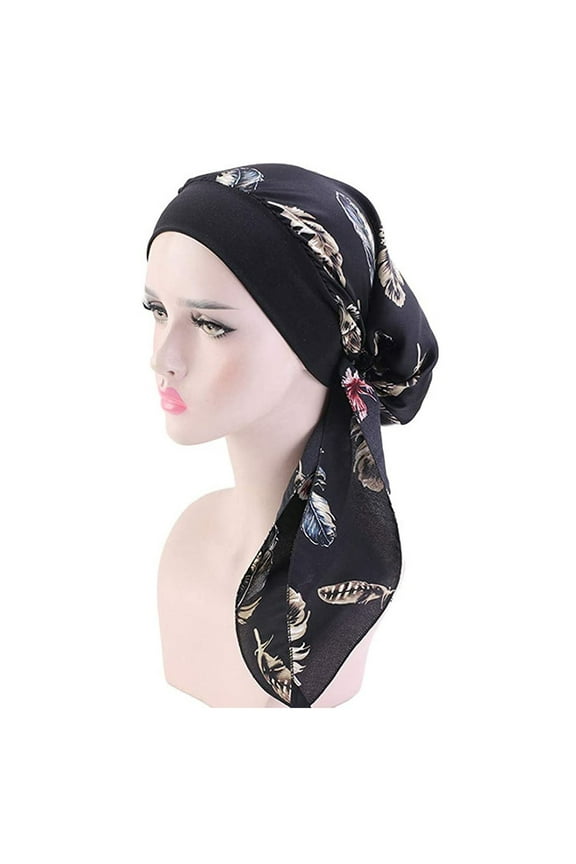 WCJM Under $ 5 Black Baseball Caps Polyester Muslim Hat Women's Casual Loose Print Chemo Beanie Cancer Headwear Turban Cap