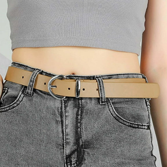 WCJM Under $ 5 Khaki Belt Pu Polyester Belt Womens Leather Belts for Jeans Dresses Fashion Gold Buckle Ladies Belt