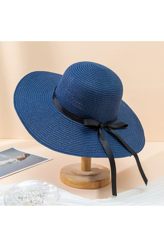 WCJM Under $ 5 Navy Sun Hats Straw Polyester Sun Hat Spring and Summer Women Beach Personality Holiday Casual Woven Sun Hat