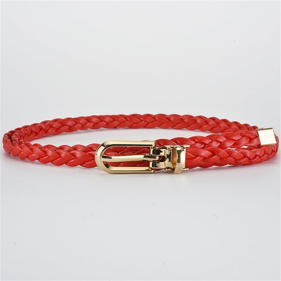 WCJM Under $ 5 Red Belt Pu Polyester Belt Women Braided Pu Leather Narrow Thin Buckle Strap Waist Belt All Waistband