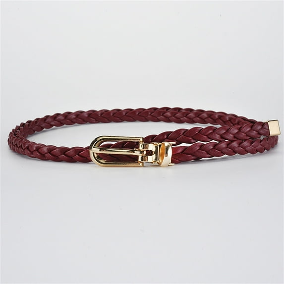 WCJM Under $ 5 Wine Belt Pu Polyester Belt Women Braided Pu Leather Narrow Thin Buckle Strap Waist Belt All Waistband