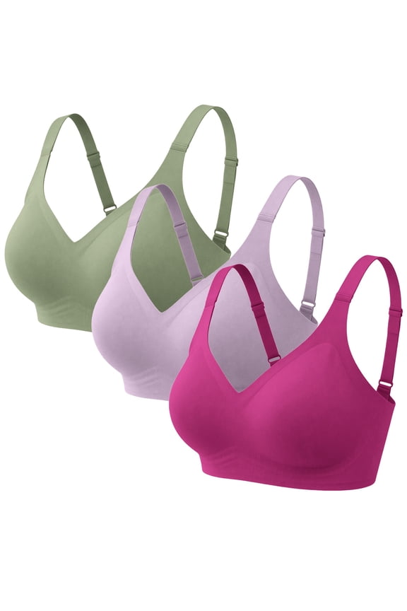 No Underwire Wireless Bras for Women 3 Pack Full Coverage Seamless, Everyday Soft T Shirt Bra No Show with Removable Pads Wide Strap Lifting Smoothing Back, B,XL