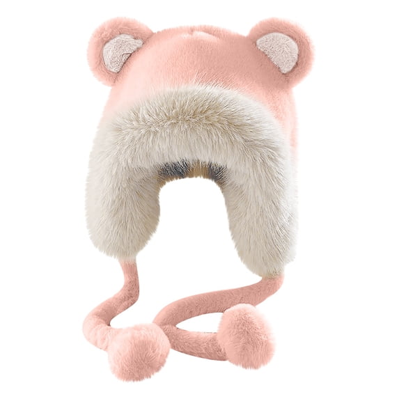 siminsem UniWinter Warm Plush Faux Fur Hood Hat Windproof Fleece Lined Beanie - Thick Fluffy Earflap Trapper Cap for Ski Snow Outdoor One Size, Pink,One Size