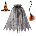 thumbnail image 1 of siminsem UniWizard Halloween Set Hooded Cape Witch Hat Magic Wand Cosplay Adult Party Dress Up Role Playing Props Hollow Net Screen Pattern 1 Pack, Black,One Size, 1 of 2