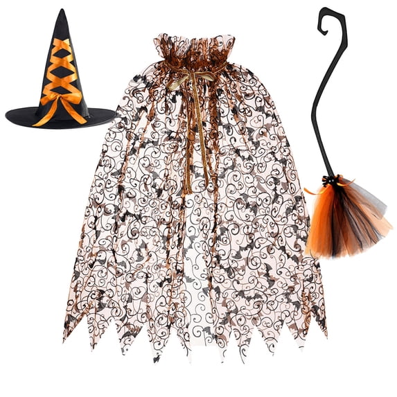 siminsem UniWizard Halloween Set Hooded Cape Witch Hat Magic Wand Cosplay Adult Party Dress Up Role Playing Props Hollow Net Screen Pattern 1 Pack, Gold,One Size