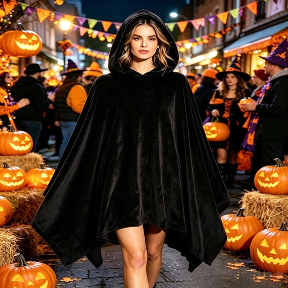 siminsem Unisex Halloween Hooded Poncho Cape Medieval for Women Men - 10 Colors Cosplay Cloak Vampire Cape Gothic Fall Outfit Couple Halloween Costumes One Size, Black,One Size