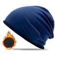 thumbnail image 1 of siminsem Unisex Winter Knit Cuffed Beanie Soft Warm Skull Cap - Stretchy Double Layer Ski Watch Hat for Men Women Cold Weather Outdoor Snow Hiking One Size, Navy,One Size, 1 of 4