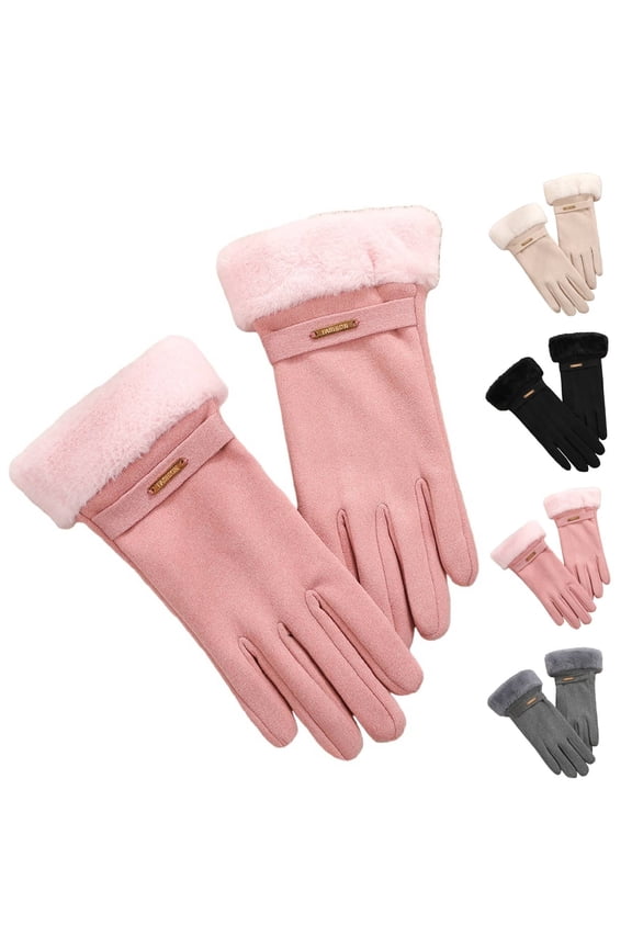 Warm Winter Gloves for Women Touch Screen Thermal Cable Knit Fleece Lined Wool Blend Texting Gloves for Cold Weather Driving Running One Size, Pink,One Size